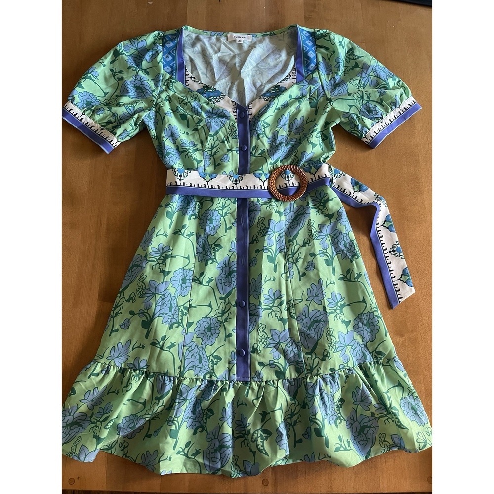 Rubienn Dress Above‎ Knee Length Retro Pattern Short Sleeve M Boho Flowy Hippie